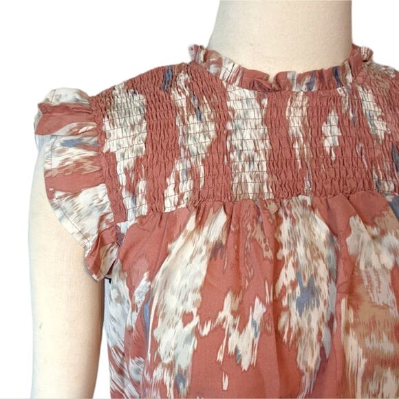 Pink Watercolor Smocked Top Ruffle Sleeves Medium NEW - Picture 7 of 14